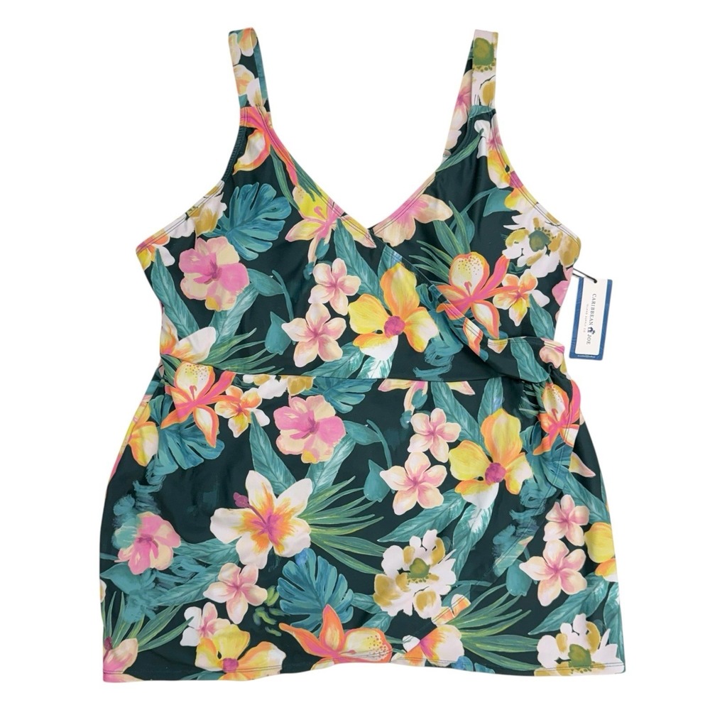 Caribbean Joe Size 2X Floral Tropical Hawaiian One-Piece Swimsuit Swim Dress NWT